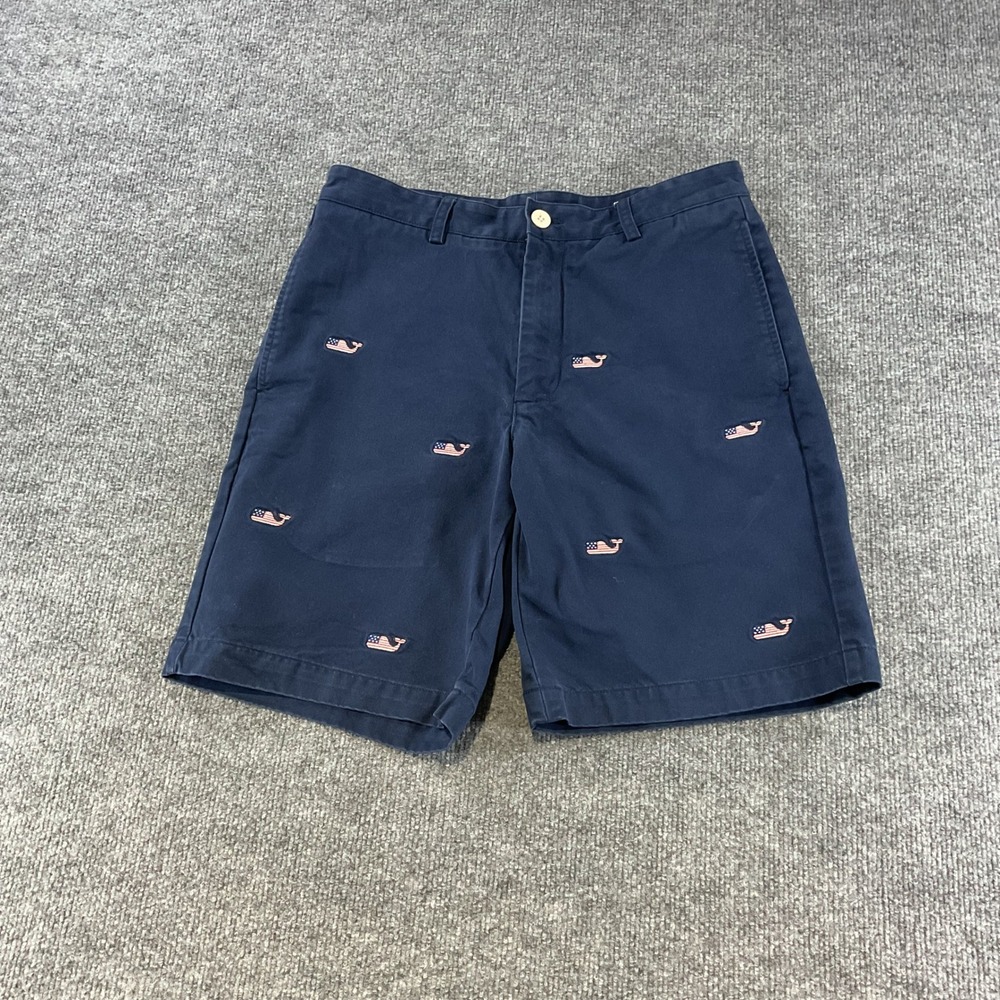 Vineyard Vines Mens 30 Club Short Navy Blue American Flag Whale Chino Shorts